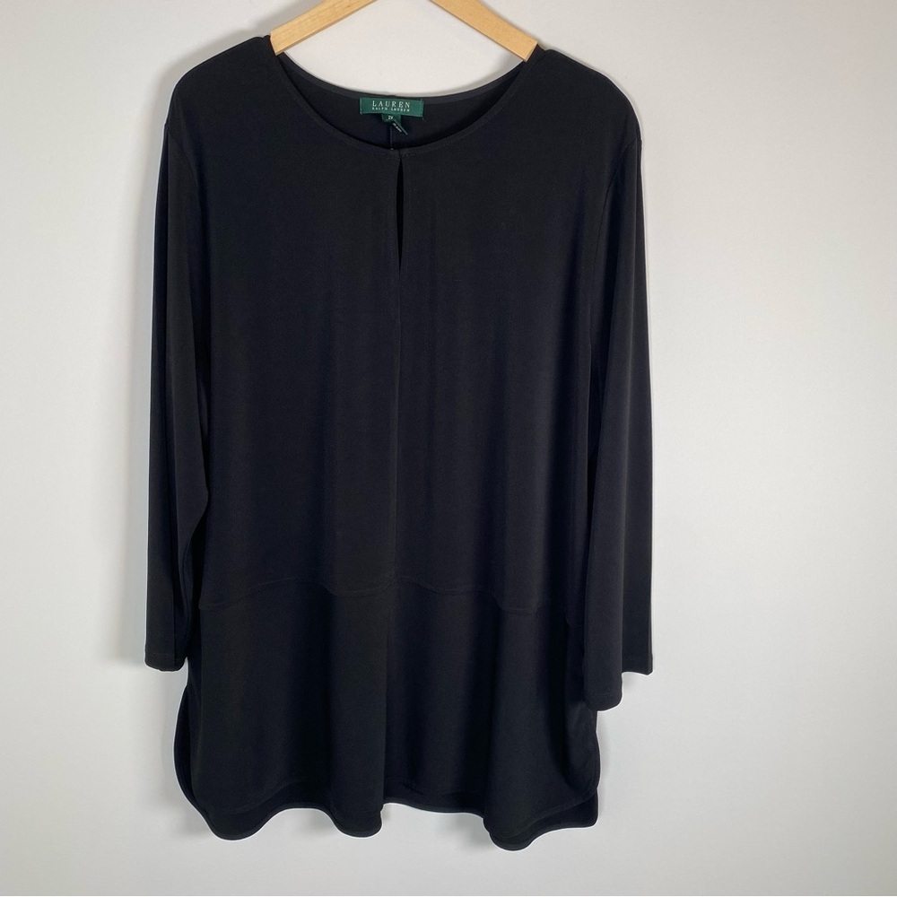 Lauren Ralph Lauren Keyhole Basic Essential Flowy Shirt Top Blouse Black Size 2X